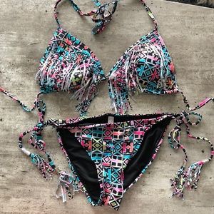 New! Boho print string fringe bikini